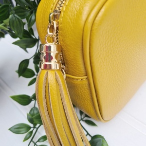 Tassel Zip Leather Bag - Mustard